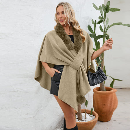 Valentin Premium Winter Fur Cape - side shot, beige - Miss Mosa By Akanksha