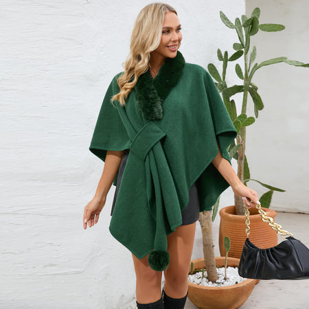 Valentin Premium Winter Fur Cape - full-length shot, dark green - Miss Mosa By Akanksha