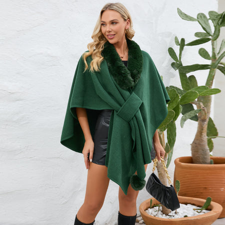 Valentin Premium Winter Fur Cape - three-quarter shot, dark green - Miss Mosa By Akanksha