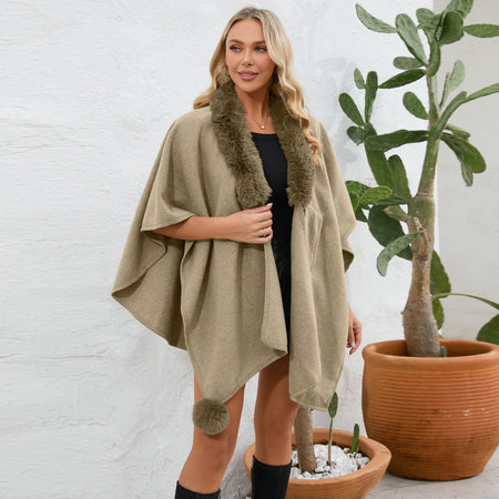 Valentin Premium Winter Fur Cape - full-length shot, beige - Miss Mosa By Akanksha