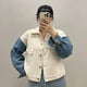 Valeria Woolen Denim Jacket - front shot, cream with blue denim sleeves - Miss Mosa By Akanksha