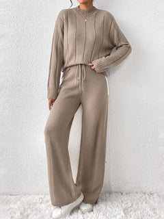 Valerio Woolen Coord Set - full-length shot on model, taupe - Miss Mosa By Akanksha