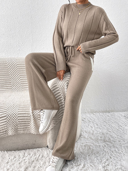 Valerio Woolen Coord Set - full-length shot on model, taupe - Miss Mosa By Akanksha
