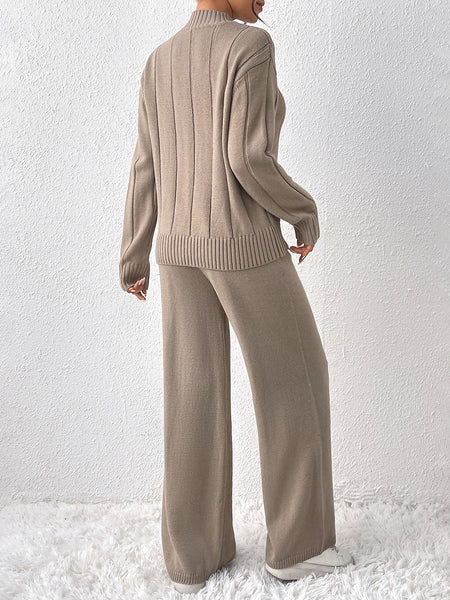 Valerio Woolen Coord Set - back shot on model, taupe - Miss Mosa By Akanksha