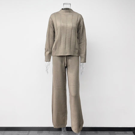 Valerio Woolen Coord Set - flat-lay product shot on mannequin, taupe - Miss Mosa By Akanksha