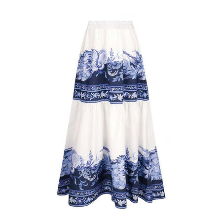 Valeska Printed Swimsuit With Skirt - flat-lay product shot, navy blue and white - Miss Mosa By Akanksha