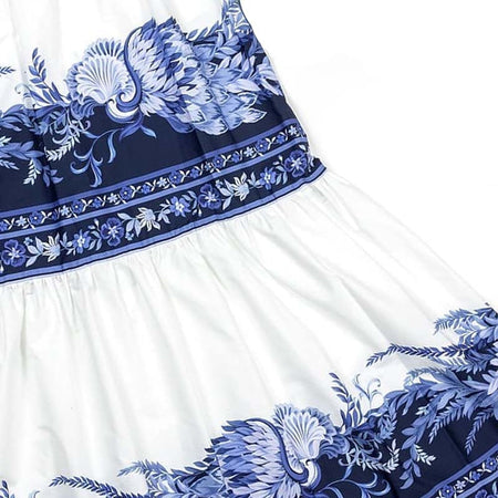 Valeska Printed Swimsuit With Skirt - close-up of fabric detail, navy blue and white - Miss Mosa By Akanksha