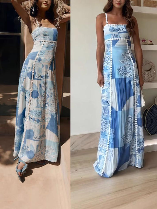 Valoria Statement Summer Maxi Dress In Blue