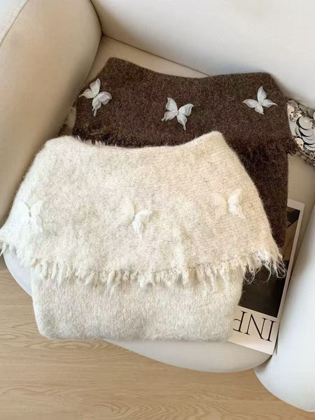 Vanessa Fly Off Shoulder Sweater - flat-lay product shot of two colourways, brown and off-white - Miss Mosa By Akanksha