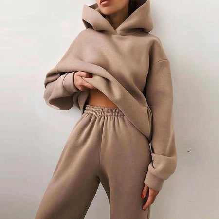 Varya Statement Tracksuit - front close-up shot on model, taupe - Miss Mosa By Akanksha