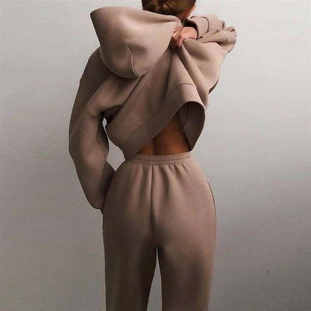 Varya Statement Tracksuit - back shot on model, taupe - Miss Mosa By Akanksha