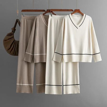Vaya Premium Winter Coord Set - Tracksuit - front shot of sets on hangers, beige and cream - Miss Mosa By Akanksha