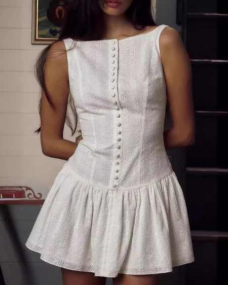 Veda Embroidered Mini Dress - front shot, white - Miss Mosa By Akanksha