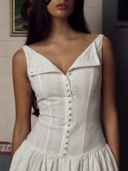 Veda Embroidered Mini Dress - close-up bodice shot, white - Miss Mosa By Akanksha