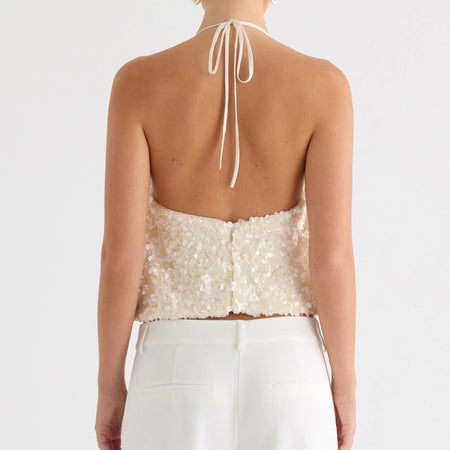 Vee Sequin Cowl Top - back shot, ivory - Miss Mosa By Akanksha