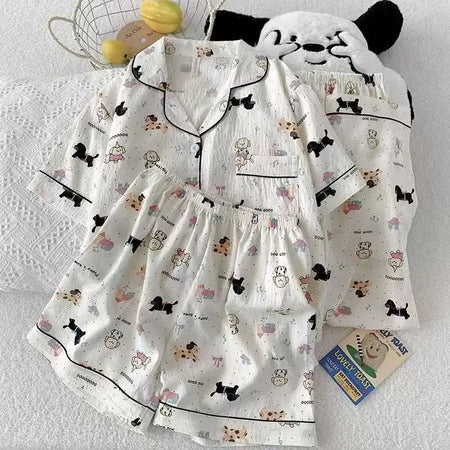 Vega 3 Pc Set Cotton Nightsuit In Off-White - flat-lay product shot - Miss Mosa By Akanksha