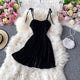Velour Skater Dresses - front shot on hanger, black - Miss Mosa By Akanksha