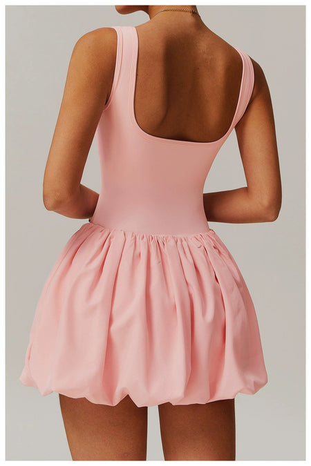 Venessa Statement Balloon Dress With Attached Short In Pink - back shot on model - Miss Mosa By Akanksha