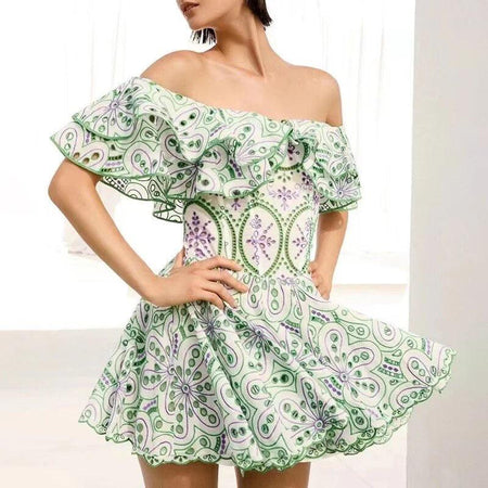 Venice Luxe Summer Dress in Green - front shot on model, green - Miss Mosa By Akanksha