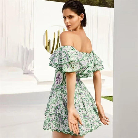 Venice Luxe Summer Dress in Green - back shot on model, green - Miss Mosa By Akanksha