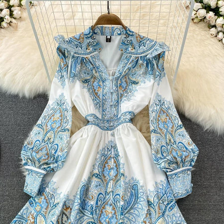 Verona Summer Vintage Dress - styled flat-lay shot, blue - Miss Mosa By Akanksha