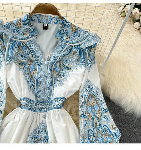 Verona Summer Vintage Dress - close-up of bodice, blue - Miss Mosa By Akanksha