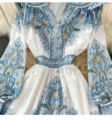 Verona Summer Vintage Dress - close-up of waist, blue - Miss Mosa By Akanksha