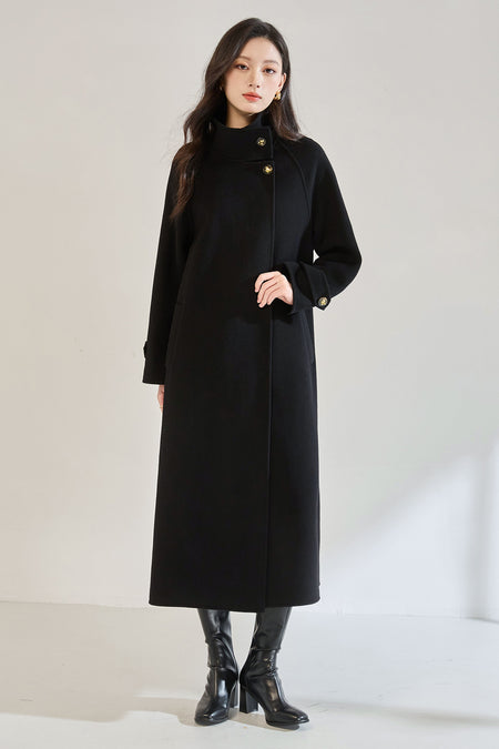 Veronica Luxe Overcoat With Belt - front shot, black - Miss Mosa By Akanksha