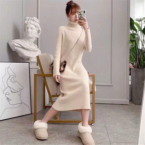 Vienna Knit Midi Dress In Beige
