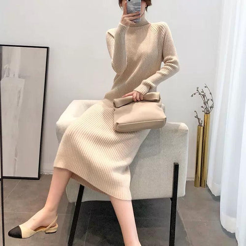 Vienna Knit Midi Dress In Beige