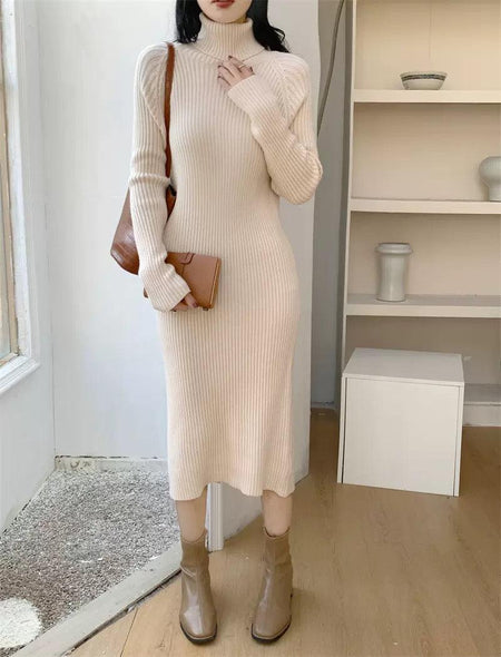 Vienna Knit Midi Dress In Beige - front shot on model, beige - Miss Mosa By Akanksha