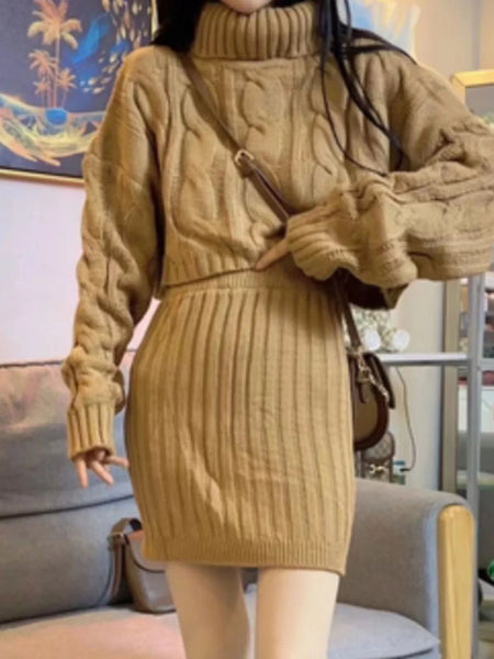 Vienna Premium Winter Skirt Coord Set - front shot on model, camel - Miss Mosa By Akanksha