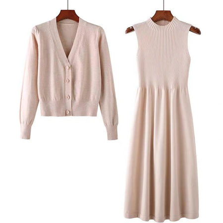 Vimith Set of Dress and Cape - styled flat-lay shot, beige - Miss Mosa By Akanksha