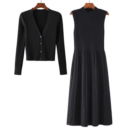 Vimith Set of Dress and Cape - styled flat-lay shot, black - Miss Mosa By Akanksha