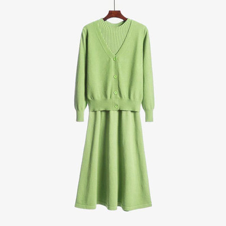 Vimith Set of Dress and Cape - front shot on hanger, green - Miss Mosa By Akanksha