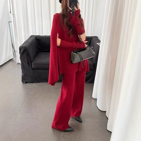 Viola Coord Set With Sleeves - full-length shot, dark red - Miss Mosa By Akanksha