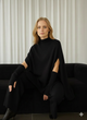 Viola Coord Set With Sleeves - seated shot, black - Miss Mosa By Akanksha