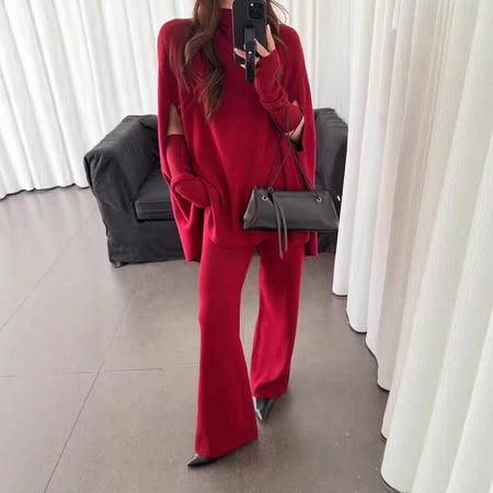 Viola Coord Set With Sleeves - full-length shot, dark red - Miss Mosa By Akanksha