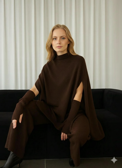 Viola Coord Set With Sleeves - seated shot, brown - Miss Mosa By Akanksha