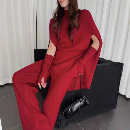 Viola Coord Set With Sleeves - seated shot, dark red - Miss Mosa By Akanksha