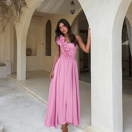 Viola Ruffled Swimsuit With Skirt - styled shot, pink - Miss Mosa By Akanksha