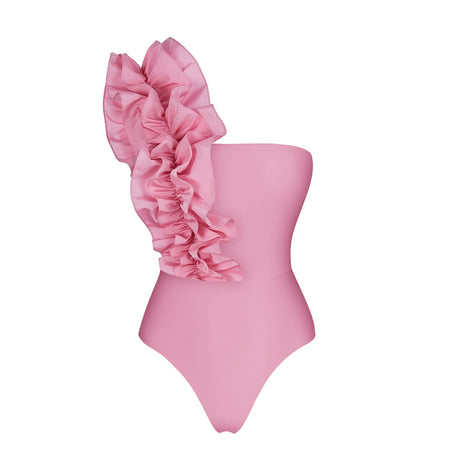 Viola Ruffled Swimsuit With Skirt - flat-lay shot, pink - Miss Mosa By Akanksha