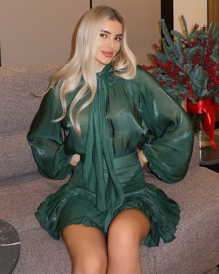 Vitoria Ruffle Coord Skirt Set - seated shot, emerald green - Miss Mosa By Akanksha