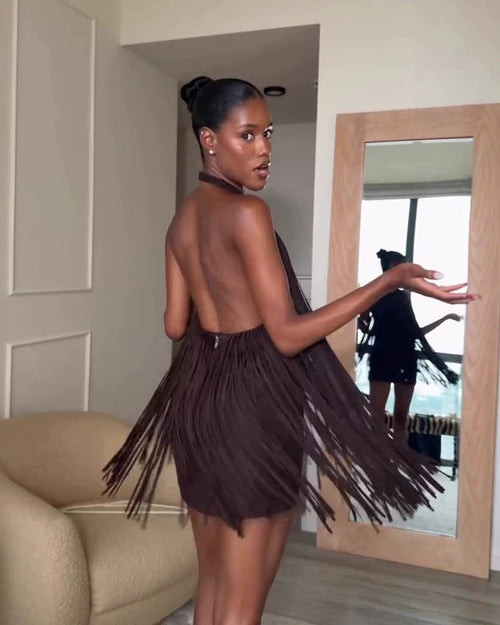 Vivienne Halterneck Fringe Mini Dress