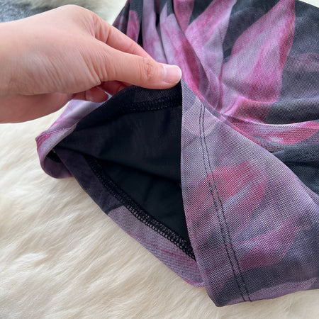 Waldorf Floral Coord Skirt Set - fabric detail shot, pink and purple floral on black - Miss Mosa By Akanksha
