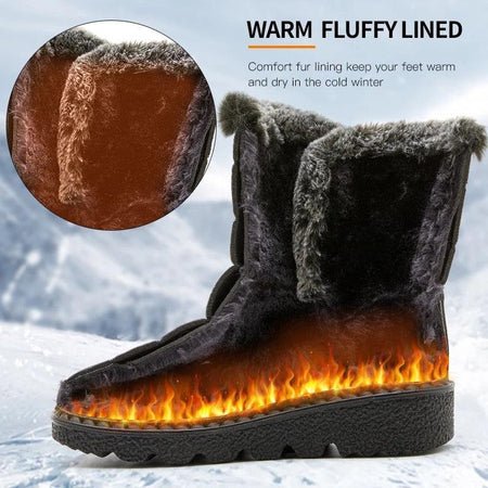 Waterproof Winter Snow Boots - close-up of fur lining, black - Miss Mosa By Akanksha