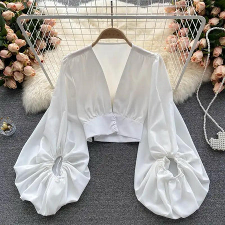 White - Marie Puffed  Sleeve Blouse