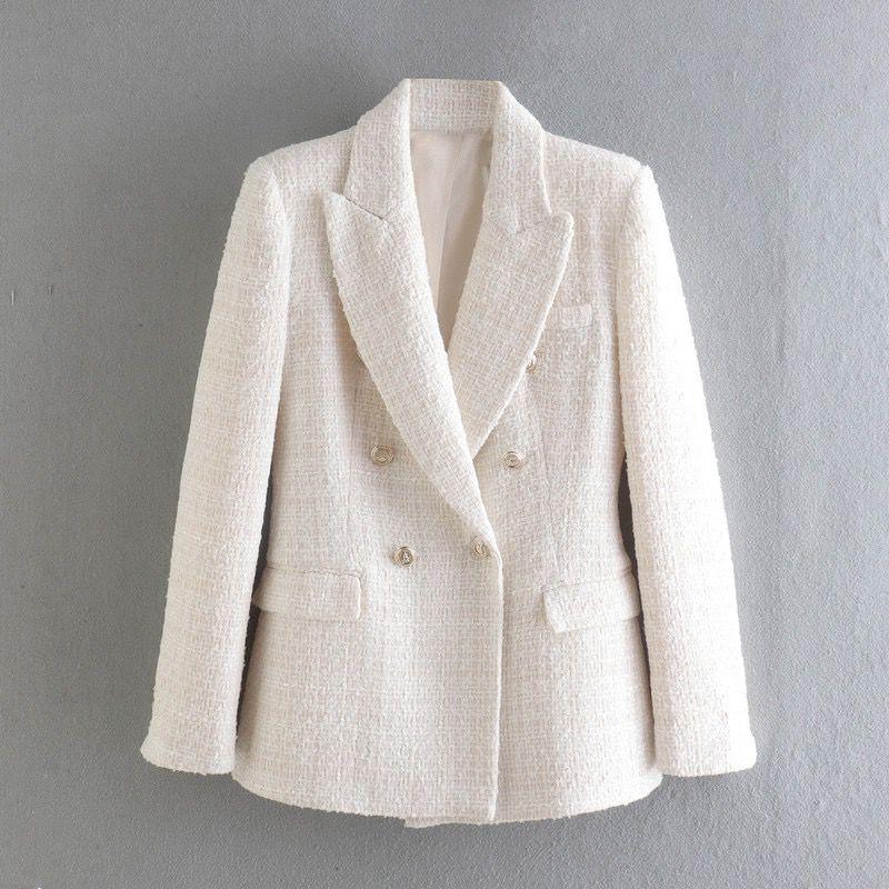 Deborah Statement Tweed Blazer in White - Alamode By Akanksha