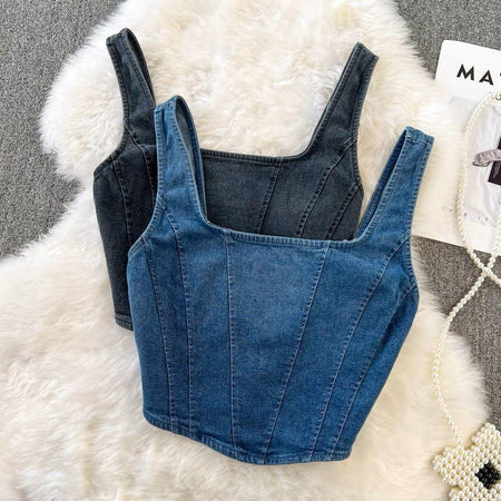 Blue - Lyubov Denim Crop Tops