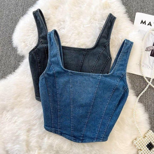 Lyubov Denim Crop Tops - Alamode By Akanksha